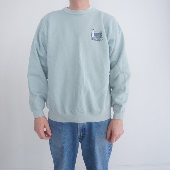 Vtg '90S Cotton Deluxe Mint Green Bar Harbor Sailor Nautical Crewneck Sweater XL - Picture 1 of 9